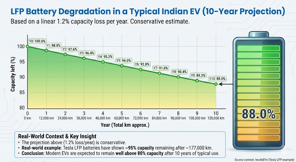 10-year LFP battery degradation projection